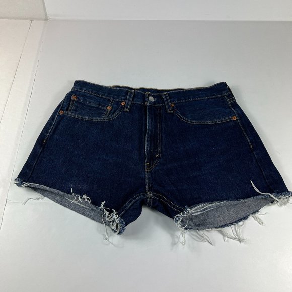 Levi's Other - Levi's Jean Shorts Mens 32* 505 Dark Blue Cut Off Fray Cotton Denim Jorts Tag 34